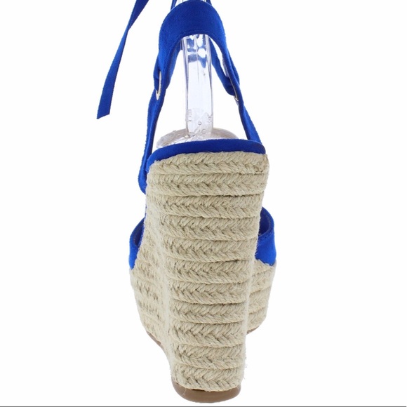 Royal blue espadrille ankle wrap wedges - Picture 2 of 3